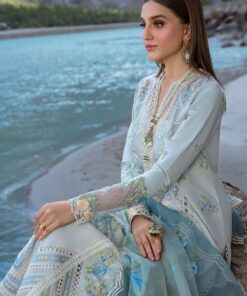 crimson luxury lawn 2024 | sarfaraz | forget me not – ice blue