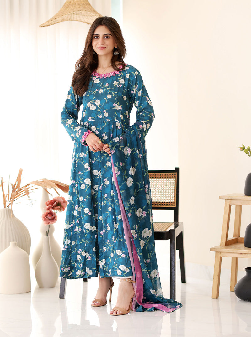 rangeen luxury printed raw silk suit | floral charm rangeen luxury printed raw silk suit | floral charm