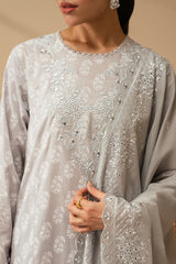 cross stitch 3 piece embroidered lawn suit | pearl blue