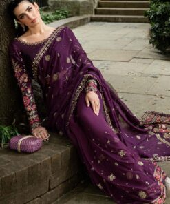 maria b soiree unstitched embroidered chiffon saree wf 09 01 purple