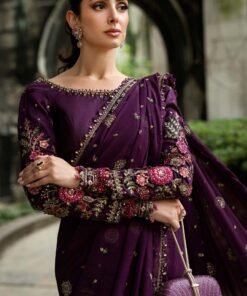 maria b soiree unstitched embroidered chiffon saree wf 09 01 purple