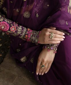 maria b soiree unstitched embroidered chiffon saree wf 09 01 purple