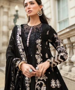 maria b soiree unstitched embroidered raw silk suit wf 09 03 black
