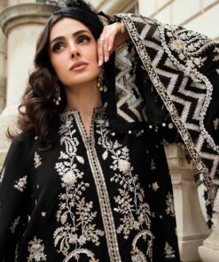 maria b soiree unstitched embroidered raw silk suit wf 09 03 black