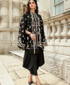 maria b soiree unstitched embroidered raw silk suit wf 09 03 black