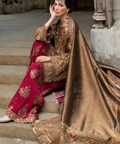 maria b soiree unstitched embroidered raw silk suit wf 09 04 tambaku brown
