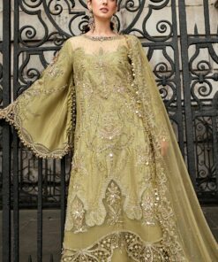 maria b soiree unstitched embroidered raw silk suit wf 09 08 olive green