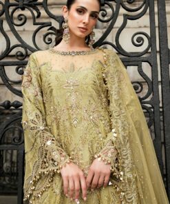 maria b soiree unstitched embroidered raw silk suit wf 09 08 olive green