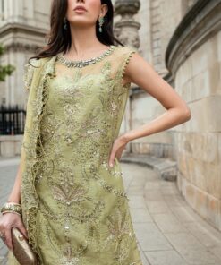 maria b soiree unstitched embroidered raw silk suit wf 09 08 olive green