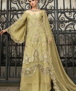 maria b soiree unstitched embroidered raw silk suit wf 09 08 olive green
