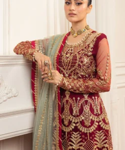 hemline aura debut wedding unstitched by mushq | scarlet