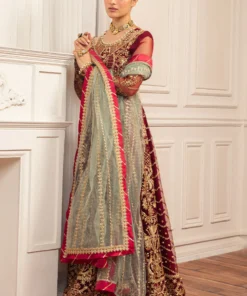 hemline aura debut wedding unstitched by mushq | scarlet