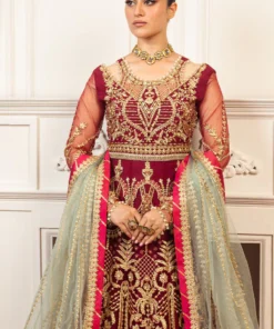 hemline aura debut wedding unstitched by mushq | scarlet