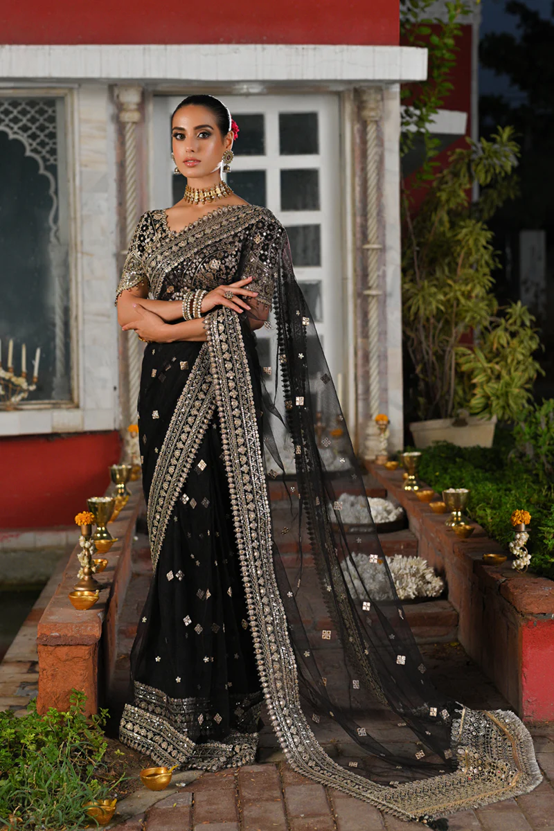 qalamkar wedding formals | bridal collection | rf 08 | black saree qalamkar wedding formals | bridal collection | rf 08 | black saree